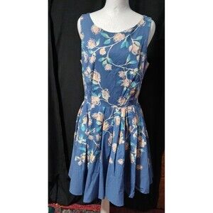 Lauren Conrad Sleeveless Blue Floral Midi Dress Key Hole Back 10